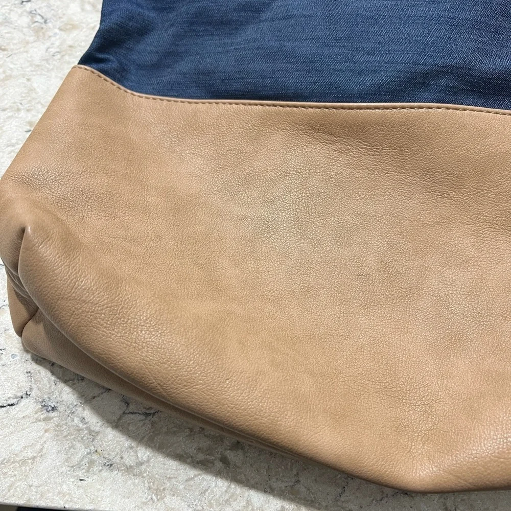 G.H. Bass Blue Denim and Tan Casual Tote Bag with Color Block Design